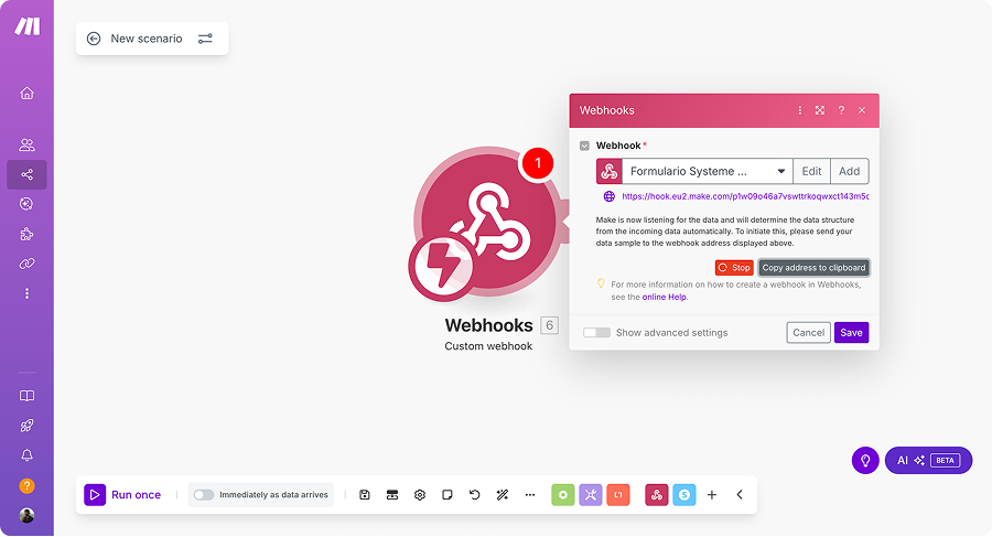 Conexión de webhook de Systeme.io con Twilio en Make para WhatsApp automático