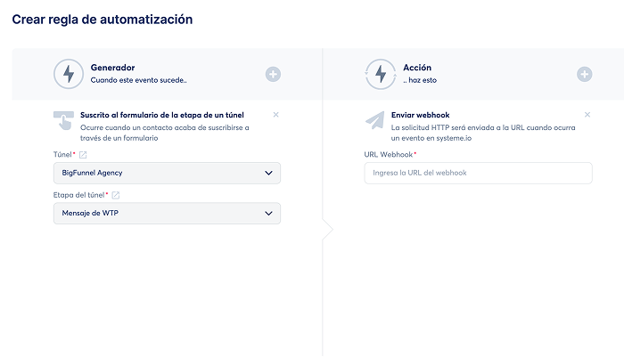 Configuración de WhatsApp automático en Systeme.io usando un webhook en automatizaciones